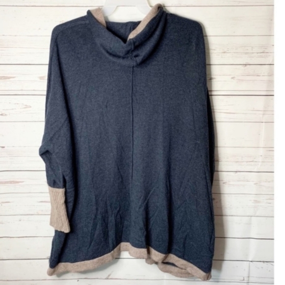 SOFT SURROUNDINGS Wool Blend Hooded Cardigan Sweater Women's Small S Blue Tan - Picture 6 of 10